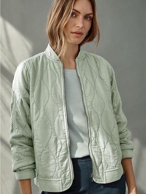 J. Jill Mint Green Quilted Bomber Jacket
